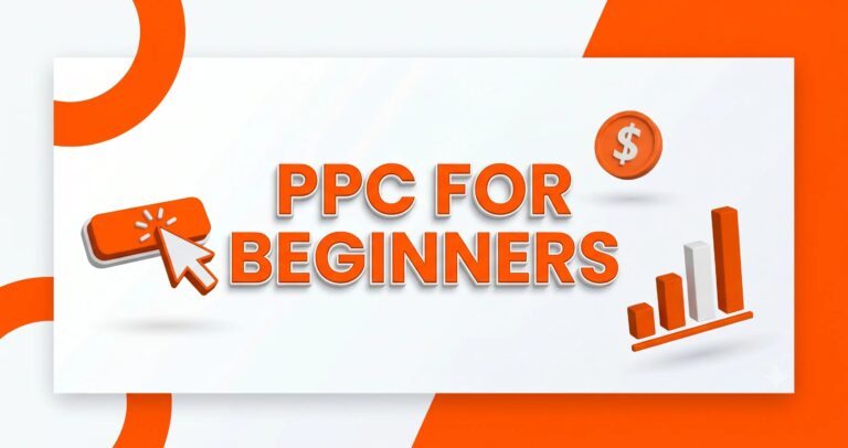 What is PPC marketing guide featured banner in bold orange and white theme