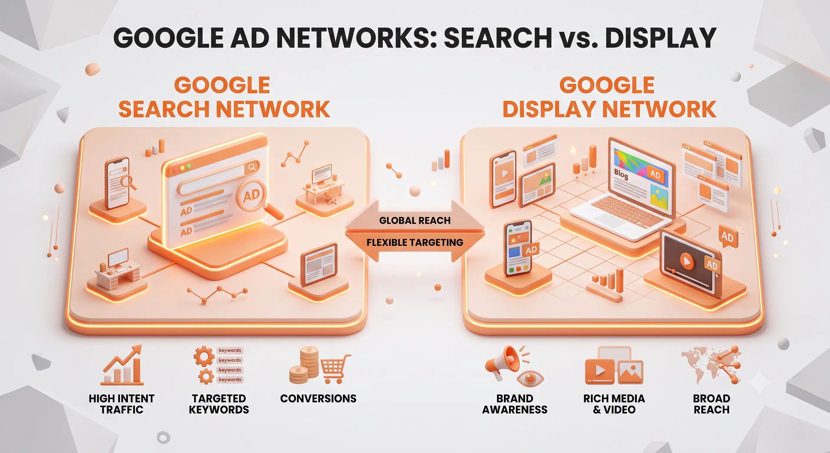 Diagram comparing Google Search Network and Google Display Network