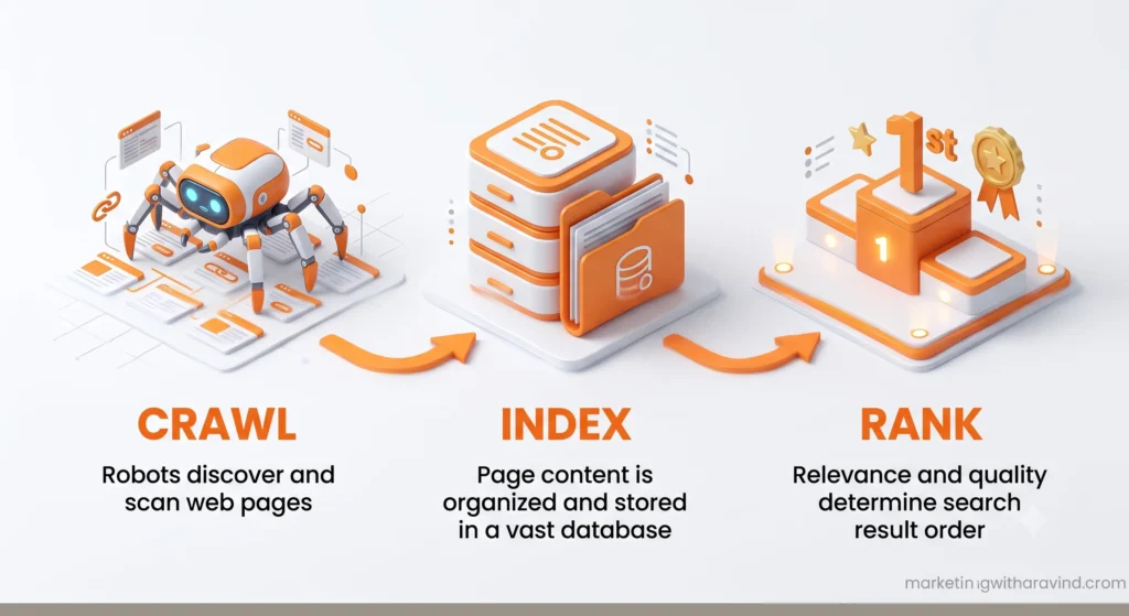 diagram showing how search engines crawl index and rank websites diagram showing how search engines crawl index and rank websites