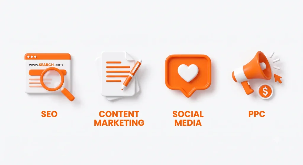 four pillars of digital marketing icon graphic for beginners four pillars of digital marketing icon graphic for beginners