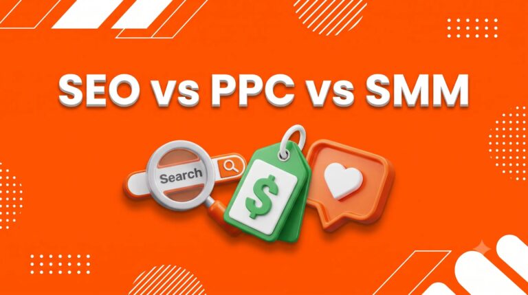 SEO vs PPC vs SMM comparison banner for beginners