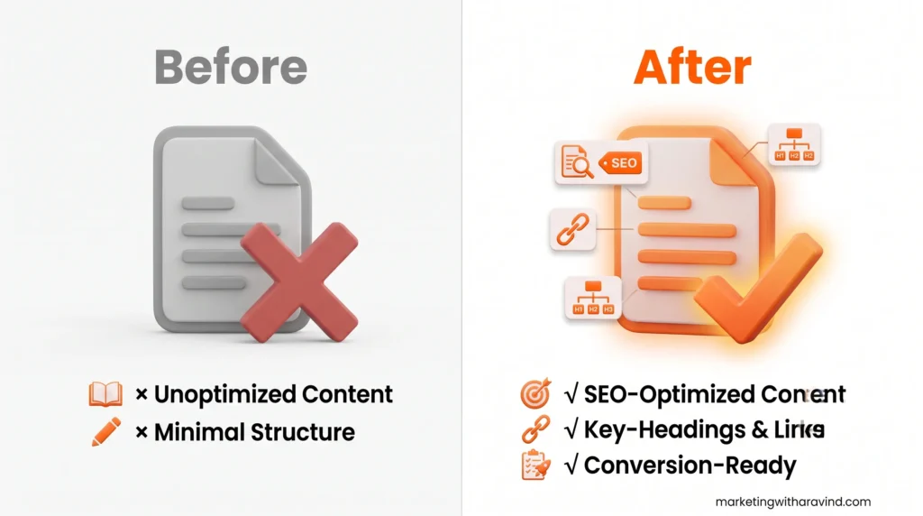 Before and after example of an SEO friendly content writing paragraph Before and after example of an SEO-friendly content writing paragraph
