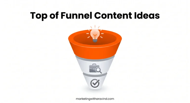 Marketing funnel showing awareness stage with orange highlighting and Ttop of funnel content definition
